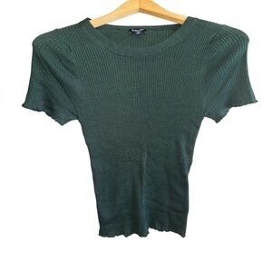 Splendid Dark Green Ribbed Short Sleeve Tee Women’s Size Medium Casual T-Shirt